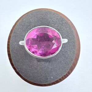 VTG Solid Sterling Silver 925 Pink Cubic Zirconia Statement Ring Size 9